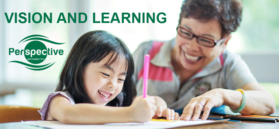 Vision and learning - teacher and student smile as learning progresses with vision therapy  having fixed vision disodrers that interfere with learning